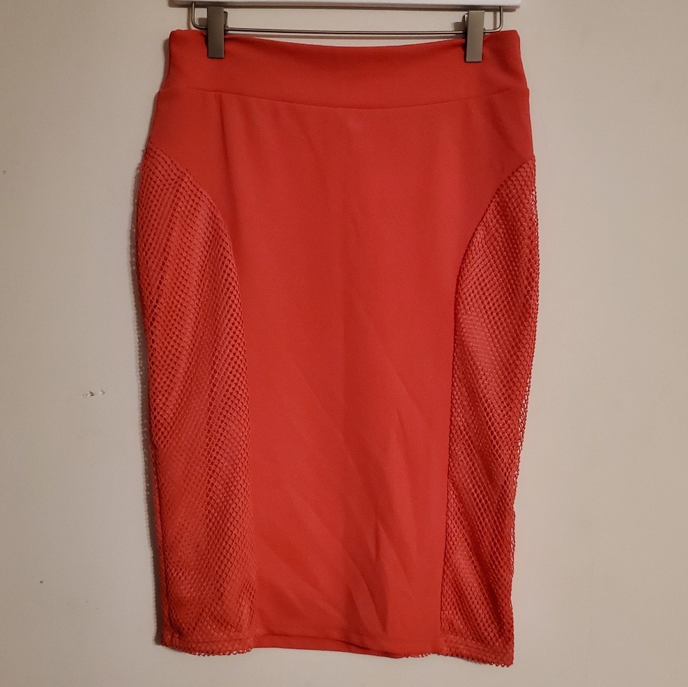 🌻Find Me Plus Coral Fishnet Pencil Skirt